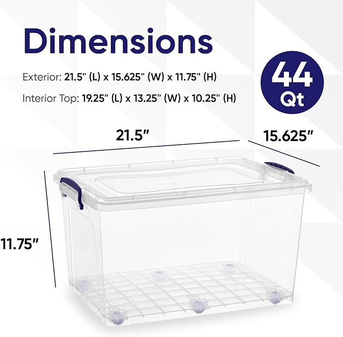 Superio Storage Bins with Lids, Clear Plastic Containers for Organizing, Stackable Totes, BPA Free, Odor Free, Organizer Boxes for Home, and Dorm (4 Pack, 44 Quart)