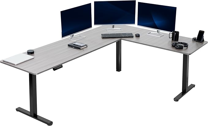 VIVO Electric Corner 84 x 63 inch L-Shaped Standing Desk (Gray, 84x63inch)