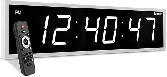 Ivation Oversized 36" Large Digital LED Clock | Big Digital Clock w/Multi-Function Display – Stopwatch, Timer, Alarms, Temp & Date | 6 Brightness Levels, Time Memory & Remote (White)