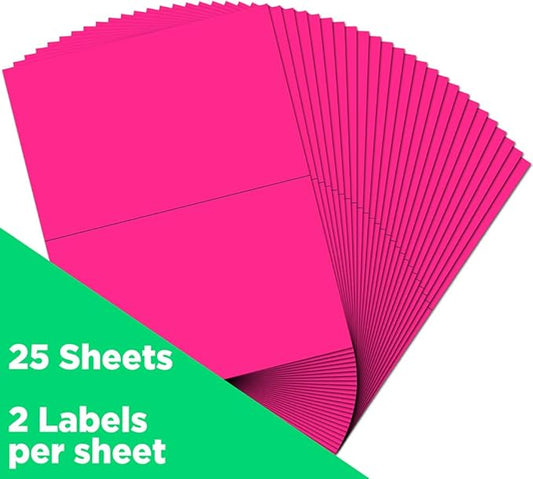 JAM PAPER Shipping Labels - Half Page - 5 1/2 x 8 1/2 - Neon Pink - 50/Pack