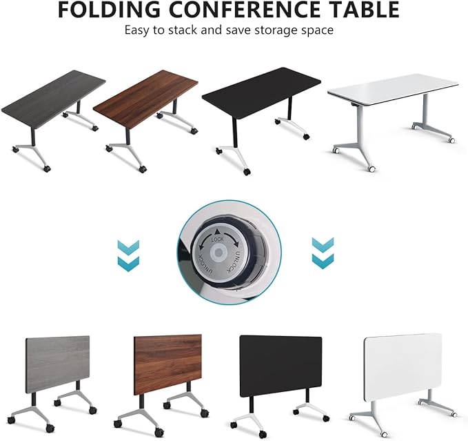 Goakwwuz Conference Room Table, Folding Conference Tables,Thicken Grey Tabletop,Flip Top Wooden Seminar Meeting Room Table for Conference Room Offices (2, Black+White, 47.2“)