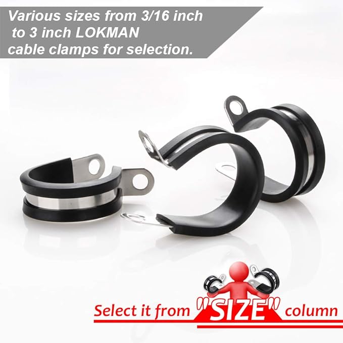 LOKMAN 20 Pack 7/8 Inch Stainless Steel Cable Clamp, Rubber Cushioned Insulated Clamp, Conduit Wire Holder Strap Clips for Tube, Pipe or Wire Cord Installation