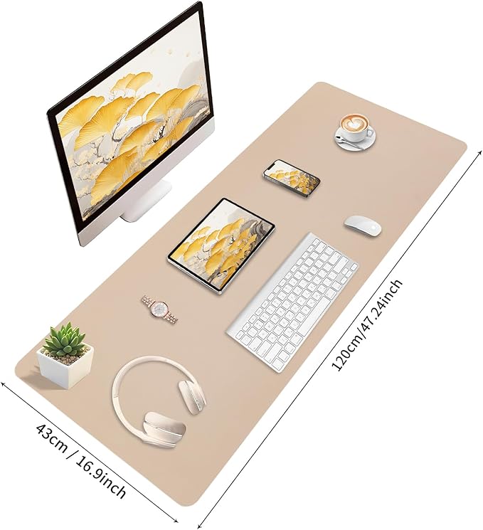 Bloss Extra Large Leather Desk Mat — Beige