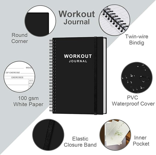 Fitness Journal for Women & Men,A5 Workout Journal/Planner Daily Exercise Log Book to Weight Loss, Gym, Muscle Gain, Bodybuilding Progress, 5.8"x8.3", Black
