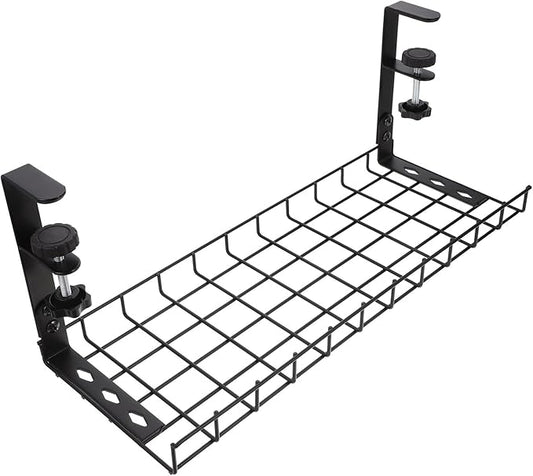 SEWCHICS Under Desk Cable Management Tray Cable Organizer Rack No Drill Black 500Mm Large Capacity Cord Holder for Office and Home Desk Storage