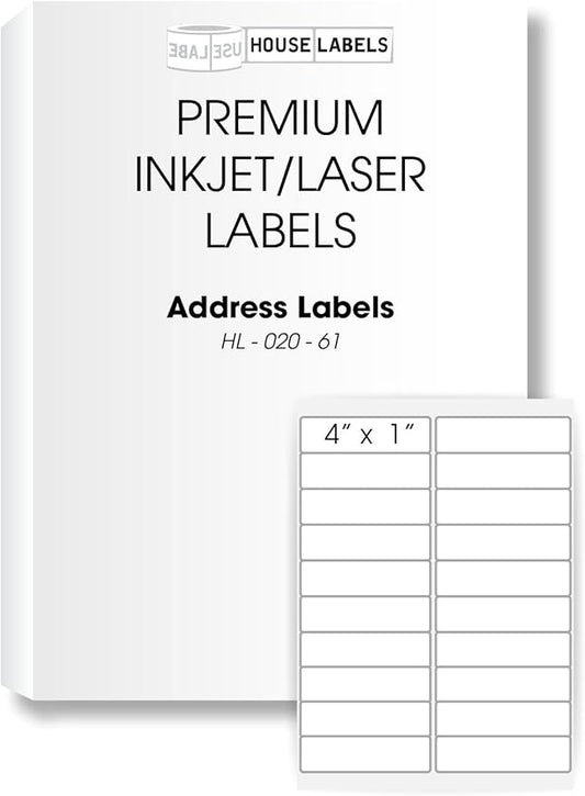HOUSELABELS 20-up Shipping Labels (4" x 1") for Laser and Inkjet Printers, 400 Sheets