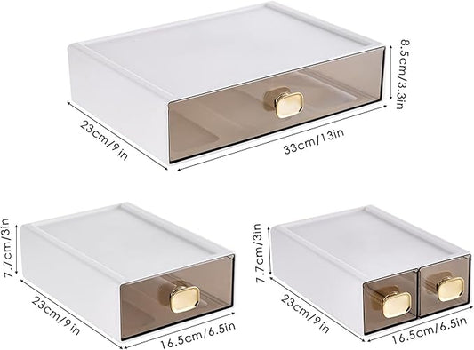 DETEIN 2 PACK Stackable Desk Organizer Stackable Storage Drawer Small Desk Organizer with Drawer Plastic Desktop Storage Organizer for Home, Office, Crafts, Pencils (White, M-1 Drawer, Pack of 2)