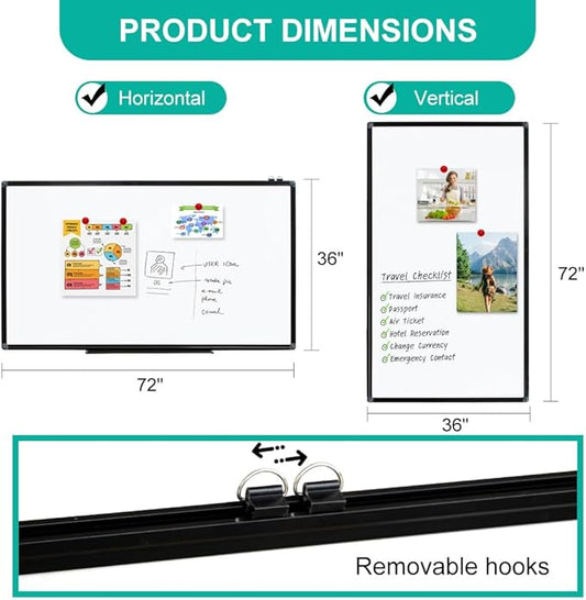 XIWODE Large 36x72 Inch Magnetic Dry Erase Whiteboard，Black Aluminum Frame Wall-Mounted for Home School Office Conference Room