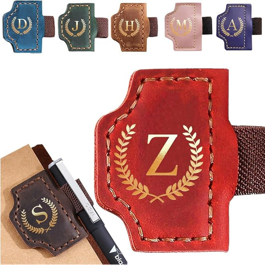 Personalized Bookmark with Pen Holder, Leather Magnetic Bookmark 26 Letters,Gifts for Book Lovers, Readers, Leather Book Marks for Men Women (Red, Z)