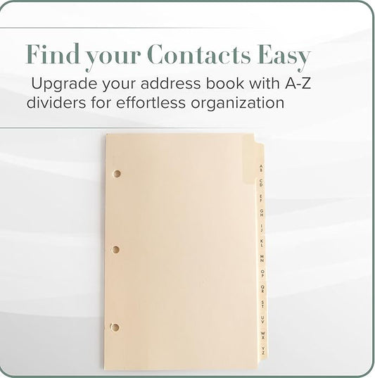 Gallery Leather A-Z Dividers for 3 Ring Binder - Binder and Address Book Alphabet Letter Tabs for Smooth Contact Organization