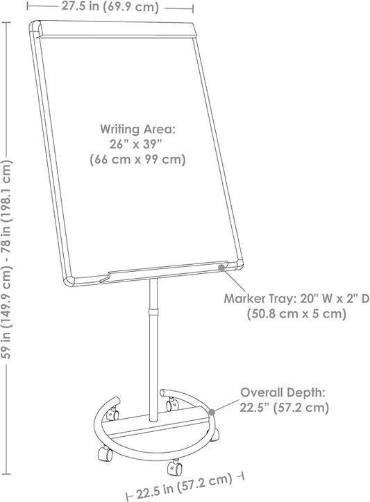 Sunnydaze Adjustable Magnetic Whiteboard Easel – Rolling Dry Erase Board with Flip Chart for Office, Home, or School