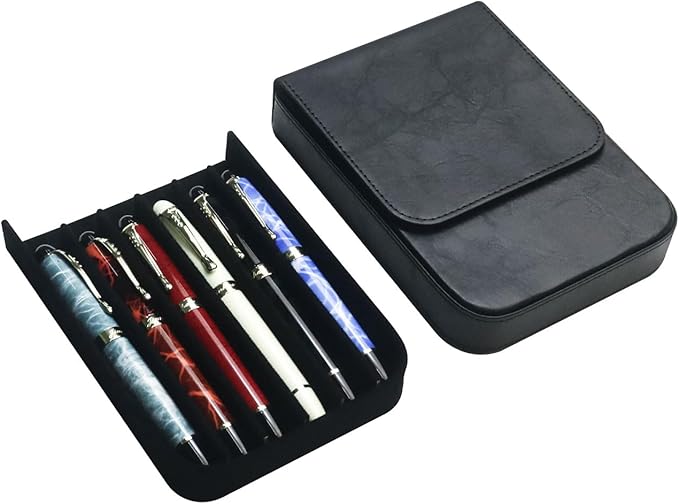 MIVLXLX Leather 6-Slot Fountain Pen & Pencil Tray Case — Black
