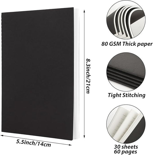MIVIDE 50 Pack A5 Kraft Notebooks, Black Cover Journal Bulk Pack 8.3 x 5.5 inch Notebooks 60 Pages, Lined Travel Notebooks for Writing, Making Plans, School Office Supplies