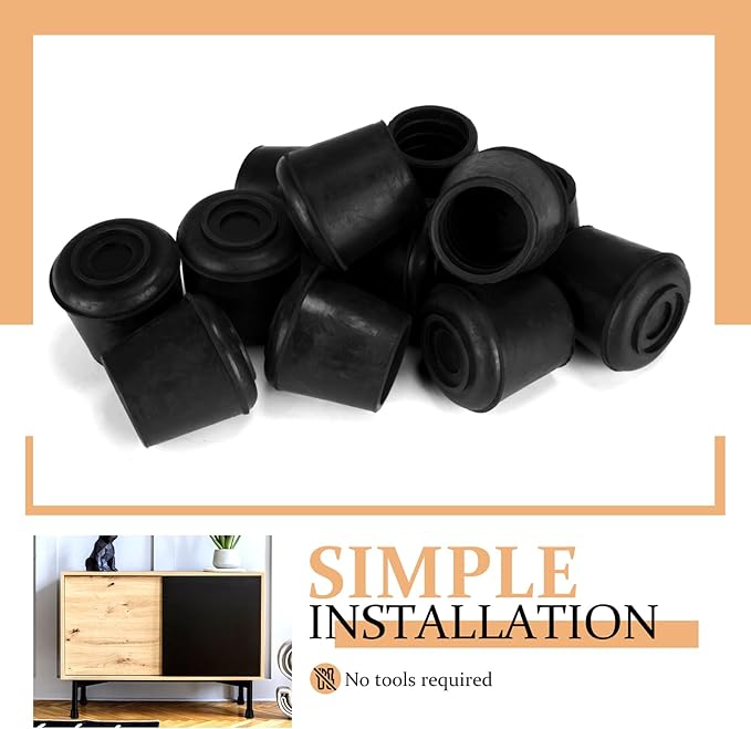 VOCOMO 1" Round Rubber Chair Leg Tips Caps, Chair Leg Floor Protectors Furniture Legs Caps Non Slip Reduce Noise for Hardwood Floors (Black, 12 Pack)