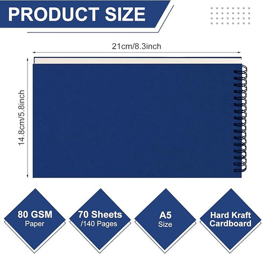 Engrowtic Dot Grid Notebook Top Spiral Notebook A5 Size Bullet Dotted Paper Hardcover Dot Journal 8.3''x 5.8'' 140 Pages Spiral Notepads for Sketching Drawing Writing School Office (Dark Blue,2 Pcs)