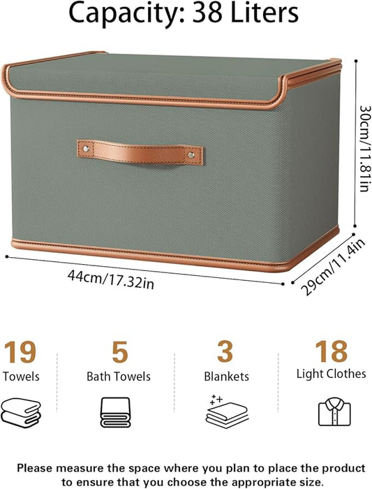 Tuza 4 Pack Storage Bins with Lids, Collapsible Closet Organizer Container, Fabric Organizer Box with Handles, Decorative Storage Boxes with Lids for Organizing Clothes, Blanket, Grey, Large
