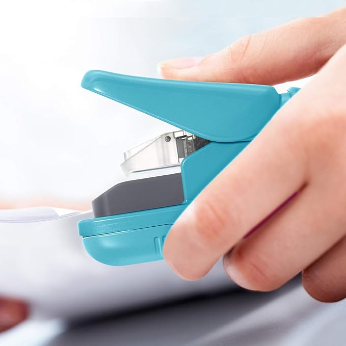 Plus Paper Clinch Compact Staple-Free Stapler — Blue Turquoise