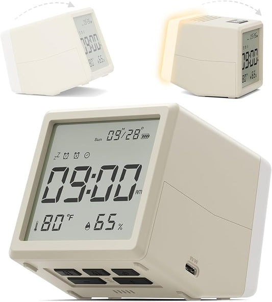 Aurolumiz Digital Alarm Clock, with Battery Powered, Dimmable Night Light, Thermometer & Hygrometer, Desk & Bedside Clock for Bedroom, for Adults, Kids, Teens, Travel