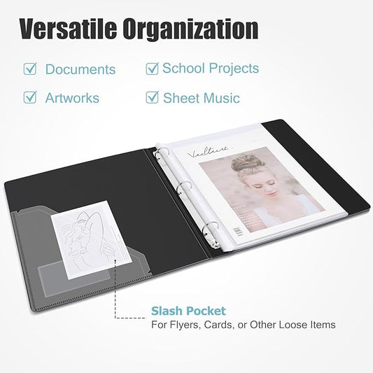Uquelic 80-Pocket Binder with Plastic Sleeves for Letter/A4 Size(11" x 8.5"), Silver Leaf Printed Cover, Document Binder Organizer for Papers, Certificates and Artwork with Macaron PP Divider Pages
