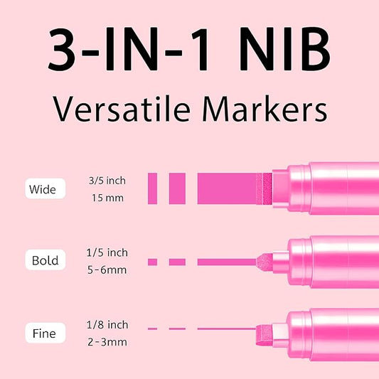 BIGTHUMB 3 Pcs Pink Jumbo Permanent Markers: 15mm Wide Tip Thick Acrylic Paint Pen Large Calligraphy Marker for Rock Painting, Poster, Sign, Canvas, Glass, Wood, Ceramic