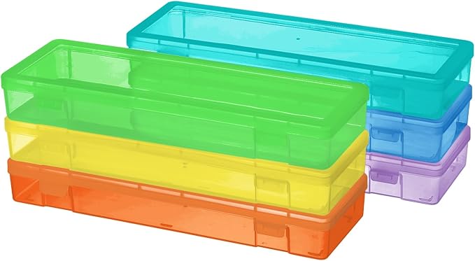 novelinks Stackable Plastic Clear Storage Box Containers with Latching Lid - Art Craft Supply Organizer Storage Containers for Pencil Box, Crayon, Beads, Jewelry (6 Pack Large -Color)