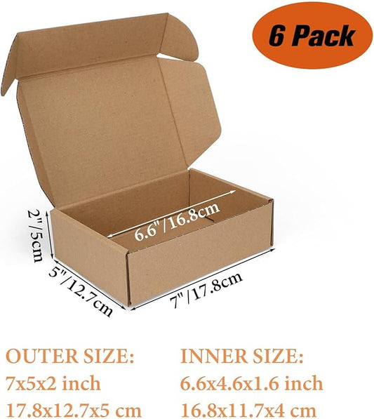 PHAREGE 7x5x2 inch Shipping Boxes 6 Pack Brown, Tab Lock Tuck Top Mailer Boxes for Packaging Small Business, Small Cardboard Gift Boxes for Wrapping Mailing Present