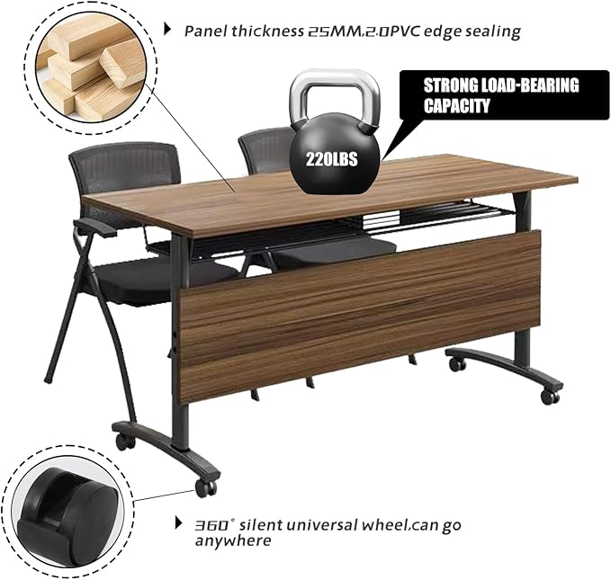Modular Conference Room Tables for 8–10 People,Folding Conference Table on Wheels,Mobile Flip Top Training Room Table,Heavy-Duty Stackable Meeting Tables,Rolling MobileTables for Office,Boardroom