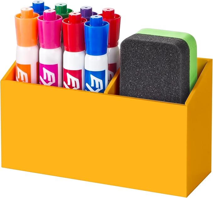 BEYGORM Magnetic Dry Erase Marker Holder for Whiteboard,Non-slip Acrylic Magnet Pen Holder for Fridge Refrigerator,Locker Organizer for Work,Locker Accessories,Pencil Cup for Desk(Orange)