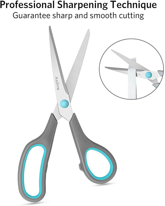 Asdirne Scissors Set of 4, Premium Stainless Steel Razor Blades, Ergonomic Semi-Soft Rubber Grip, Suitable for School, Office and Family Daily Use, 9.6''/8.5''/6.4"/5.4", Blue&Gray