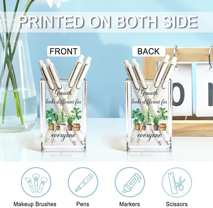 QYUVK Acrylic Pencil Holder — 'Growth Looks Different for Everyone'