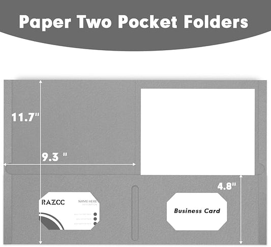 Two Pocket Folders, RAZCC 50 Pack 2 Pocket Folders Fit Letter Size Paper, Paper Folders with Pockets for School Office Business Home (Grey)