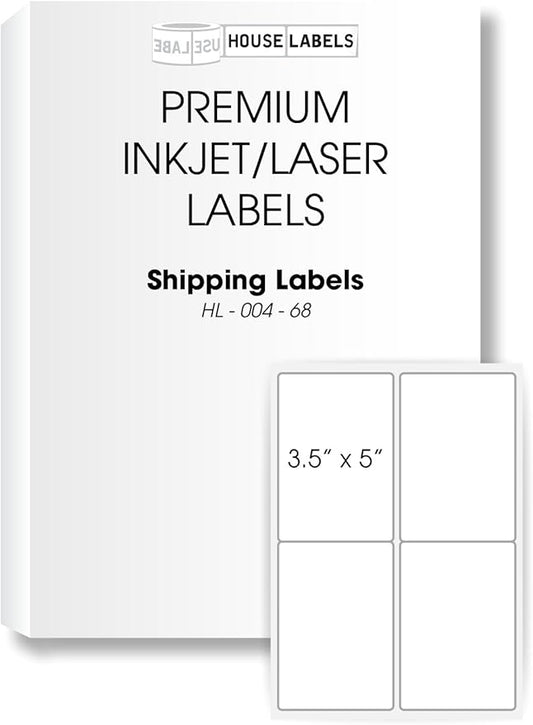 HOUSELABELS 4-up Shipping Labels (3-1/2" x 5") for Laser and Inkjet Printers, 800 Sheets