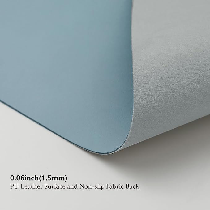 HOMIEAZICOZI Leather Desk Mat - Non-Slip PU Pad for Office and Home Organization Accessories Ideal Large Mouse Mats on Top of Desks (Light Blue,36''x 17'') (DPD-LB-L)