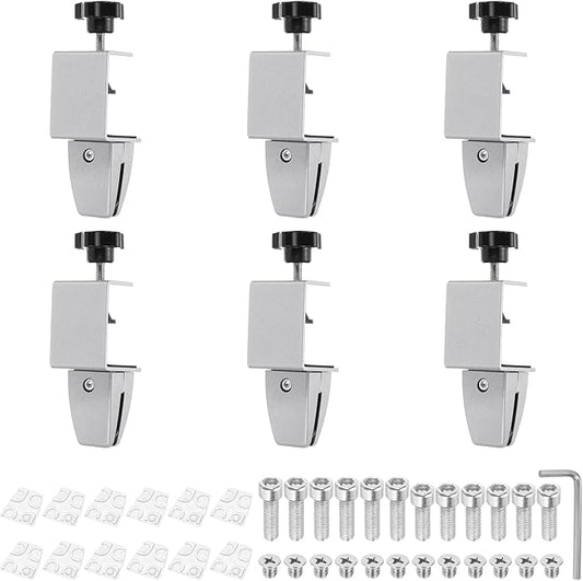PATIKIL 6 Pcs 1/8"to 1/2" Adjustable Desk Divider Partition Clips, Aluminum Sneeze Guard Support Clamps Desktop Divider Clips for Offices Stores, Counter Privacy Panel,Silver