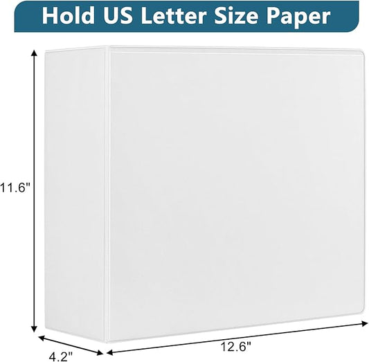 CIXILDTS 4-Inch 3 Ring Binder, Standard 4" Slant-D Ring Binder Fit Letter Size Paper, Presentation View Binders, White, 6-Pack