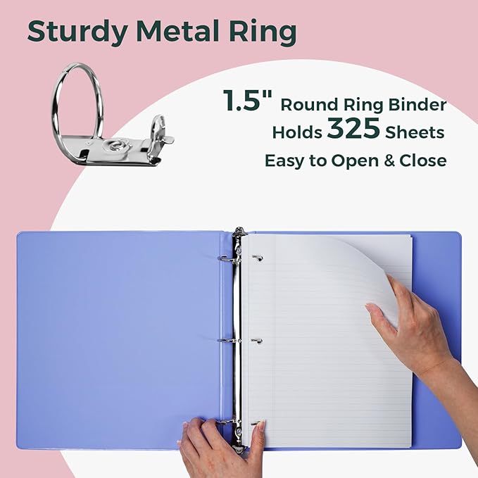 POPRUN 3 Ring Binder 1.5 Inch, PVC-Free, Holds 325 Sheets of 8.5 x 11 Paper, Extra Durable Organizer with 2 Pockets for School & Office, Heavy-Duty, 4 Pack, Midnight Green