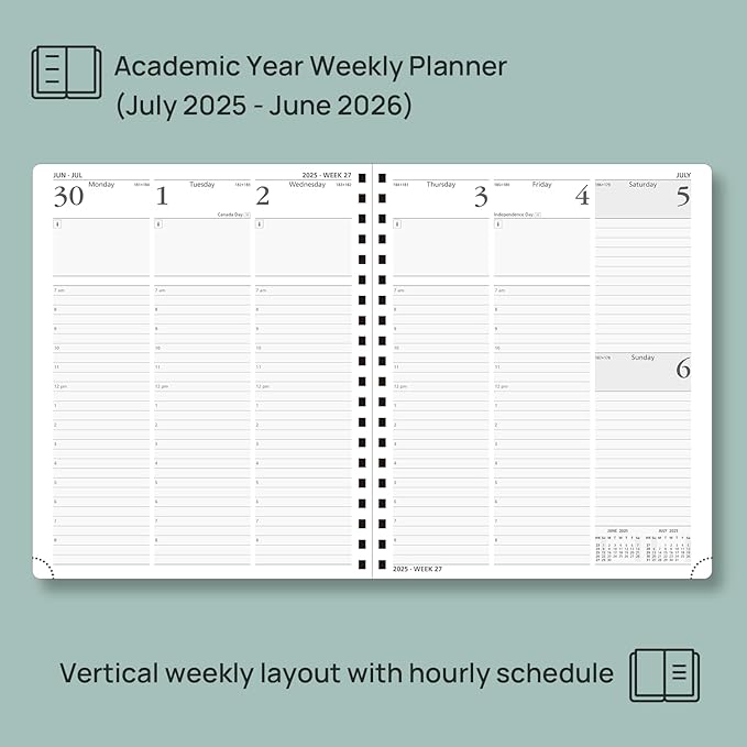 POPRUN Planner 2025-2026 (Large - 8.5'' x 10.5'') Academic Weekly Calendar (July 2025 - June 2026) with Hourly Time Slots, Monthly Tabs, 100GSM Thick Papers, Spiral Leather Cover - Burgundy Red