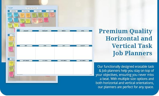 Sky Blue 12 Section Task, Objective and Goals Planning System Vertical 36" Tall 24" Wide. Wall Tray, Dry-Erase Marker, Eraser and 600 Sticky-Notes