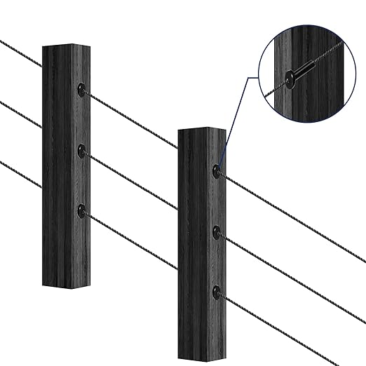 RiaYer 50 Pack 30 Degree Angle Protective Sleeves, Black Cable Railing Corner Protector Sleeve Beveled for 1/8" Wire Rope, T316 Marine Grade Cable Railing Kit with Two Drill Bit for Wood Posts HF039B
