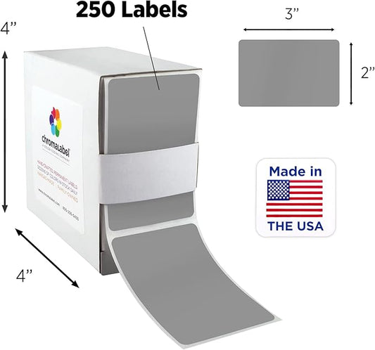 ChromaLabel 2 x 3 inch Permanent Color Code Rectangle Labels, 250 Labels per Dispenser Box, Gray