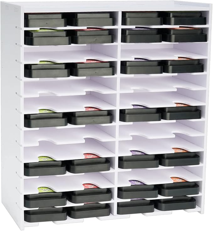 Krafetto 26 Grids Ink Pad Storage Rack, Wall-mountable Stamp Pad Organizer Holder Compatible with 3" x 3" Ink Pads（Grid Size 6.2" W × 3" D × 0.8" H）