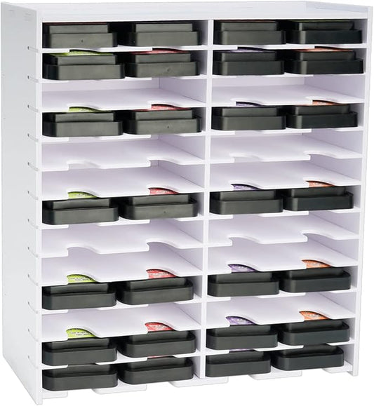 Krafetto 26 Grids Ink Pad Storage Rack, Wall-mountable Stamp Pad Organizer Holder Compatible with 3" x 3" Ink Pads（Grid Size 6.2" W × 3" D × 0.8" H）