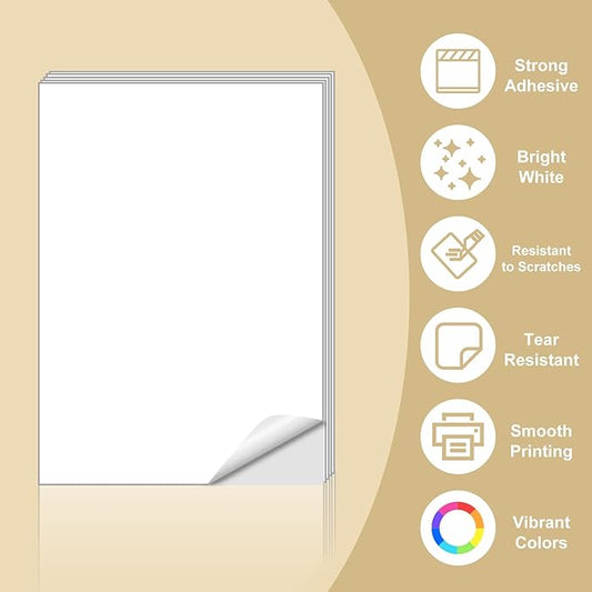 BESTEASY Sticker Paper 8.5" x 11" Full Sheet Label Stickers for Laser & Inkjet Printers, Self-Adhesive Paper Shipping Labels (500 Sheets,500 Labels)
