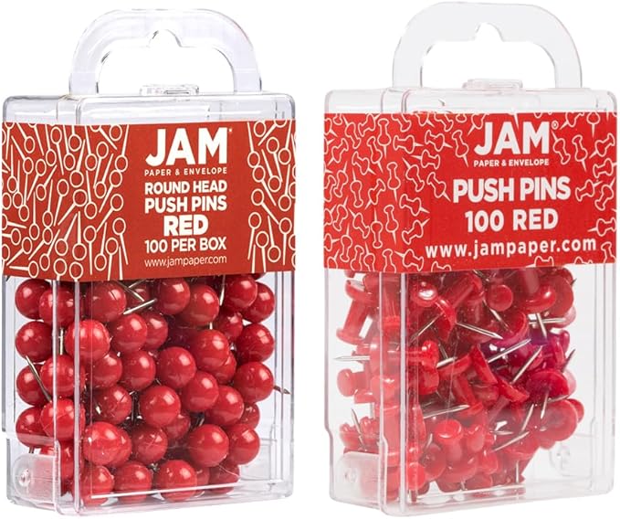 JAM PAPER Colorful Push Pins (Red)