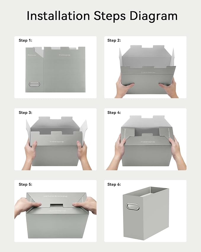 Oterri Cardboard File Organizer Box for Hanging File Folders Letter Size,File Box for Computer Desk,File Cabinet,Working Home,Office,Classroom (Grey, Letter Size - 4 Packs)