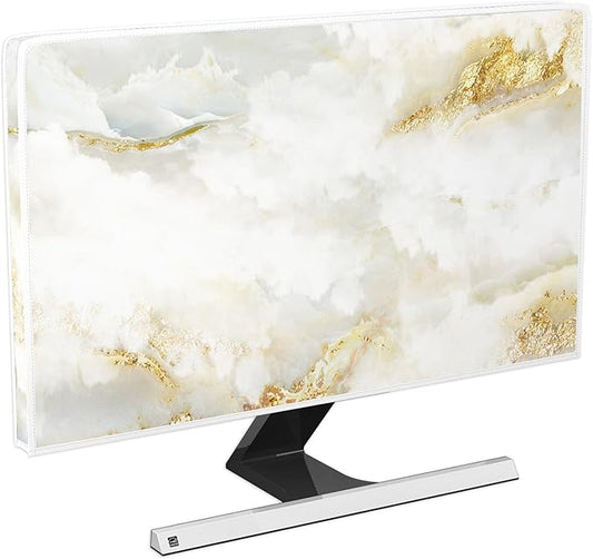 Baocicco White Gold Computer Monitor Cover with Abstract Texture Marble Design 22, 23, 24, 25 Inch Panel Case Computer Monitor Covers Sleeve Compatible with PC Desktop and TV LCD/LED/HD Screen Cover