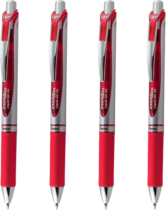 Pentel EnerGel RTX Liquid Gel Pens, Medium (0.7mm), Red Ink, 4-pk (BL77PF4B)