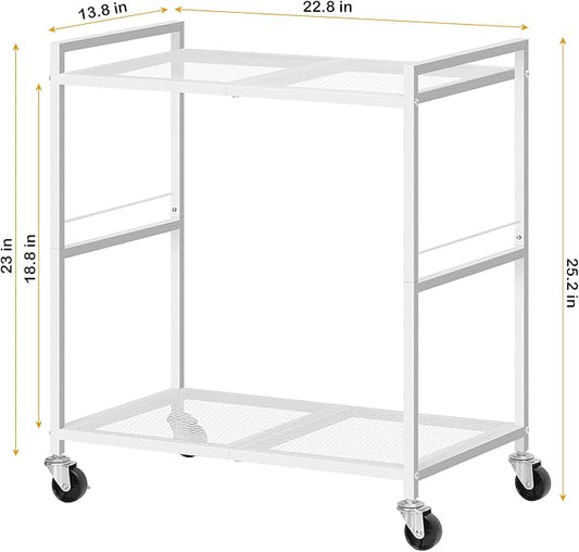 OYEAL Computer Tower Stand, PC Tower Stand Metal Rolling Cart Holds up to 40lbs, 2 Tier Mobile Printer Stand with Storage Under Desk for Home & Office, White