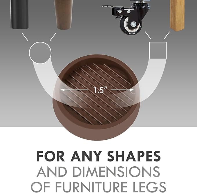 Non Slip Furniture Pads, 1.5” Round Rubber Caster Cups, 4 Pcs Furniture Coasters, Anti-Slip Gripper, Anti Slide Furnitures Feet Floor Protectors for Bed Couch Stoppers - Brown