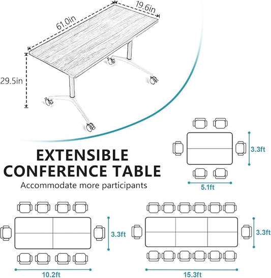 Goakwwuz Conference Room Table, Folding Conference Tables,Thicken Grey Tabletop,Flip Top Wooden Seminar Meeting Room Table for Conference Room Offices (4, Black+White, 61.0“)